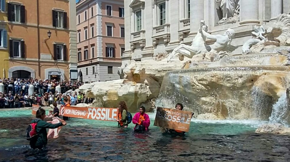 Unos ecologistas tiñen de negro el agua de la Fontana di Trevi en Roma